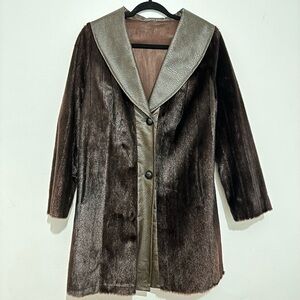 Mink fur leather collared coat winter medium or small